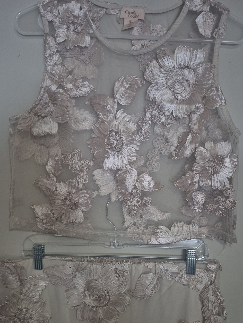 Camila Coelho Blush Floral Appliqué Sheer Camisole